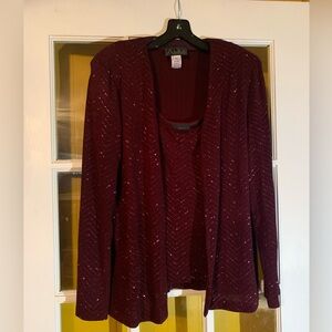 Alex Evenings Burgundy Cardigan Set